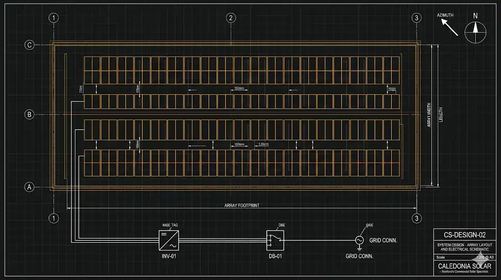 Commercial solar system design - array layout and electrical schematic - Caledonia Solar