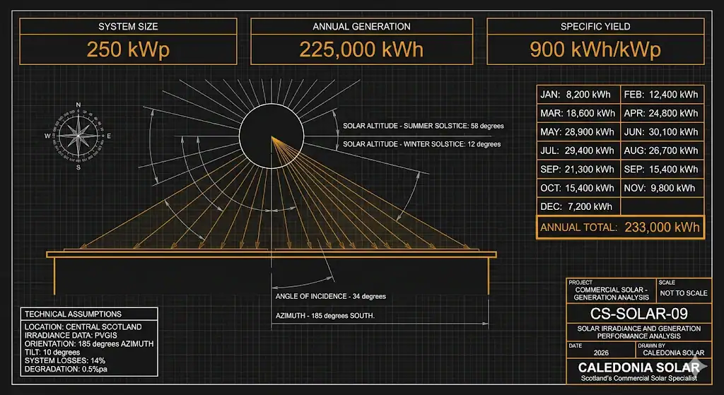 Commercial solar irradiance and generation performance analysis - Caledonia Solar